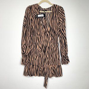NWT NASTY GAL Brown Black Zebra‎ Ruffle Mini Dress Sz 6